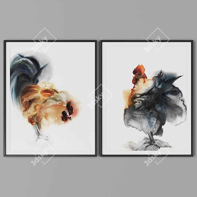 Elegant Black Frame Picture Duo 3D model image 1