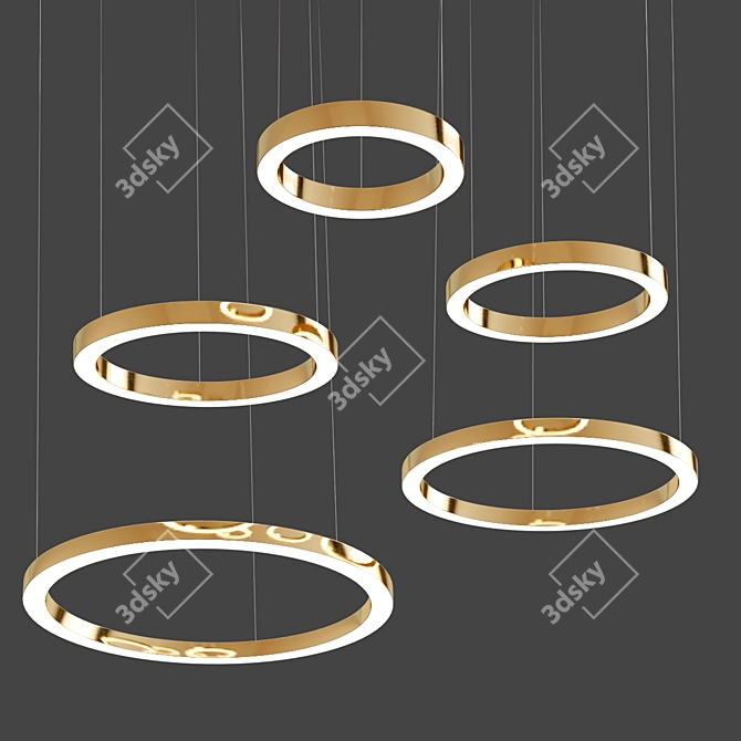 Sleek Metal Ring Chandelier 3D model image 2