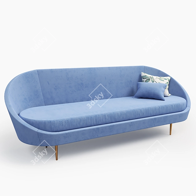 Elegant Blue Velvet Curved Sofa 3D model image 2