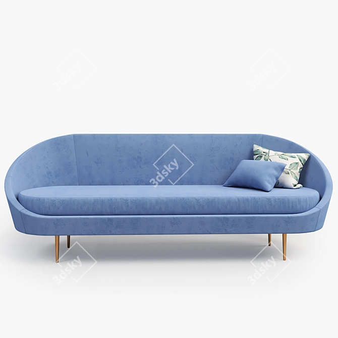 Elegant Blue Velvet Curved Sofa 3D model image 3