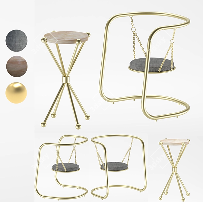 Elegant Golden Table Set 3D model image 1