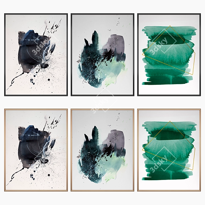 Modern Art Set: 3 Paintings & 4 Frame Options 3D model image 2