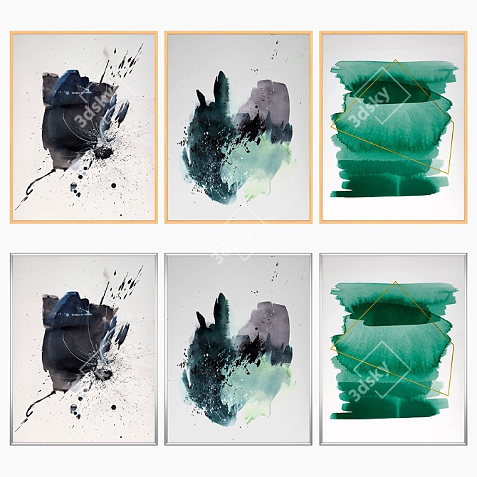 Modern Art Set: 3 Paintings & 4 Frame Options 3D model image 3