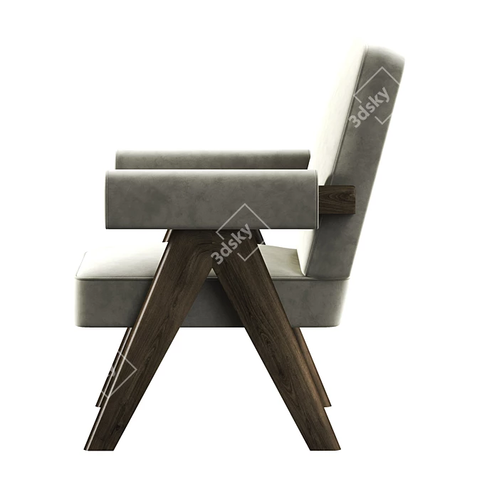 Pierre Jeanneret PJ 01 Cream Velvet Lounge Chair 3D model image 3
