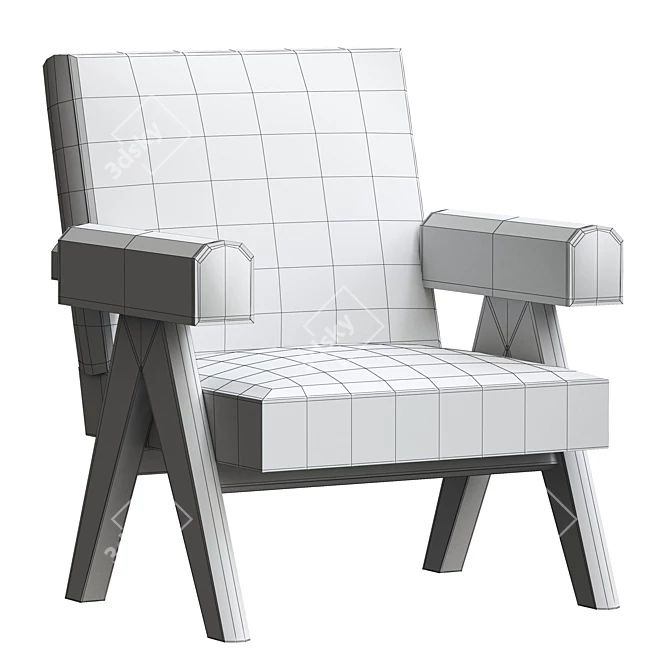 Pierre Jeanneret PJ 01 Cream Velvet Lounge Chair 3D model image 5