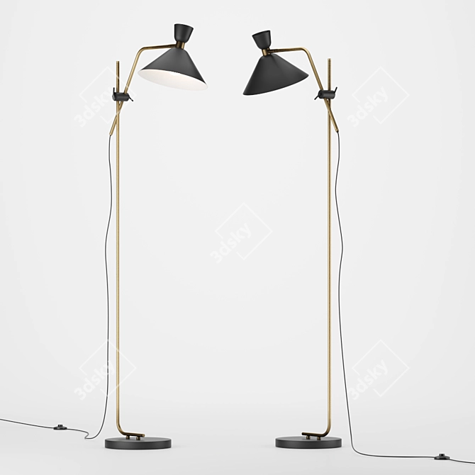 Vintage Brass Zoticus Floor Lamp 3D model image 2