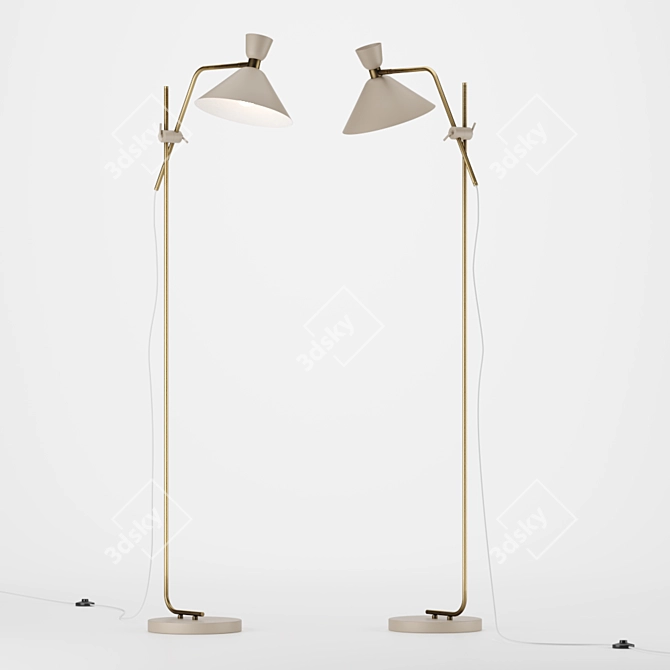 Vintage Brass Zoticus Floor Lamp 3D model image 3