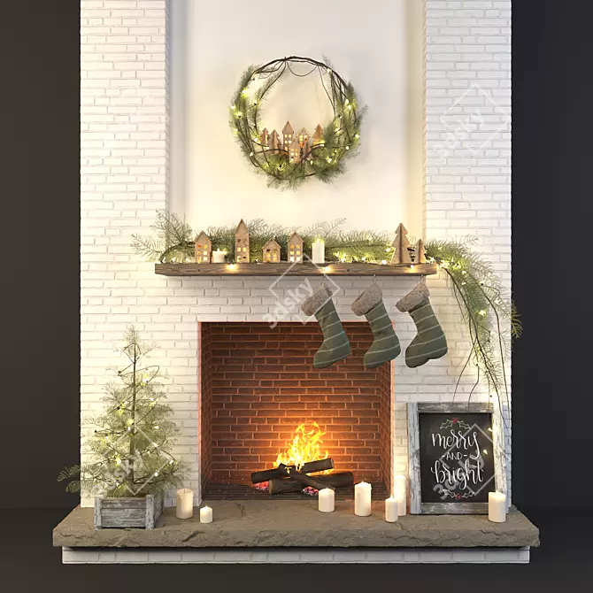 Modern Rustic Christmas Decor Set 3D model image 1
