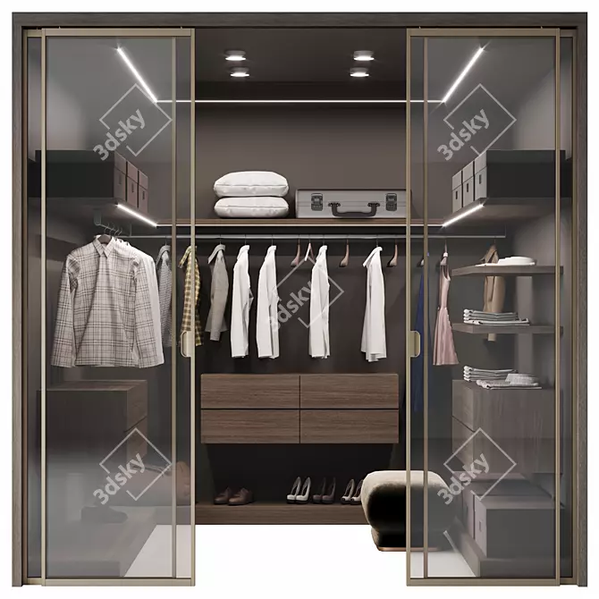 Modern Glass Paneled Wardrobe 3D model image 1