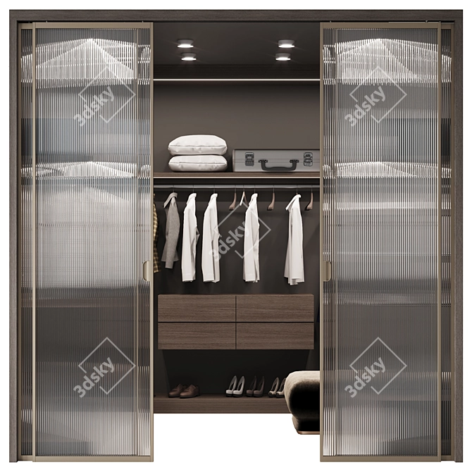 Modern Glass Paneled Wardrobe 3D model image 2