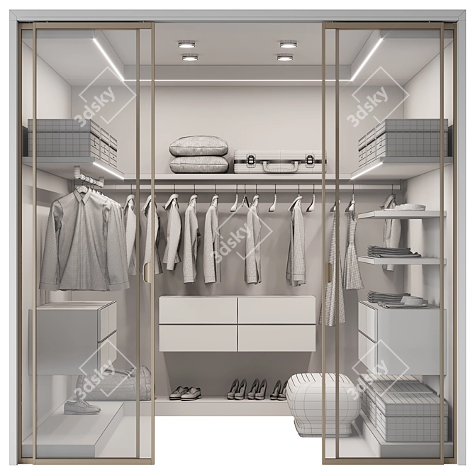 Modern Glass Paneled Wardrobe 3D model image 3