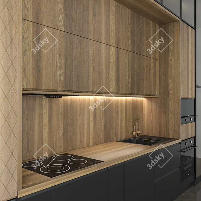 Title: Modern Compact Kitchen with Wooden Accent 3D model image 4
