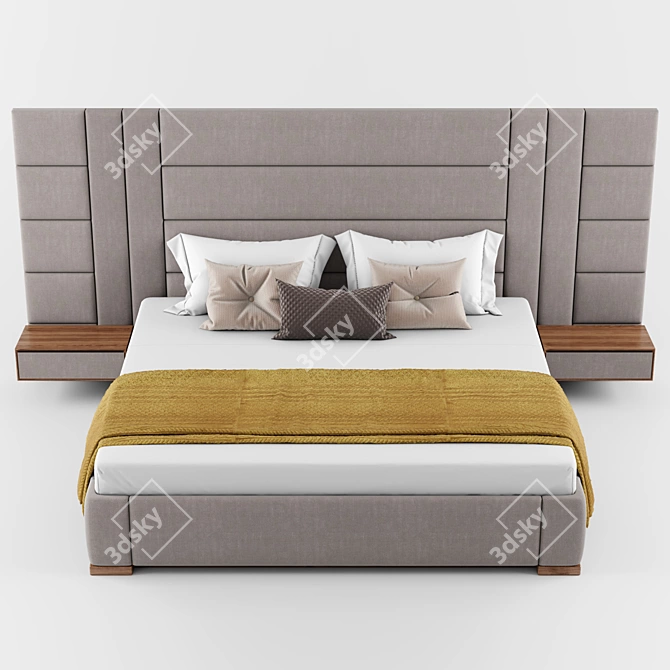 Premium XL Bed Set with Walnut Details 3D model image 2