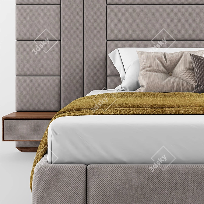 Premium XL Bed Set with Walnut Details 3D model image 4