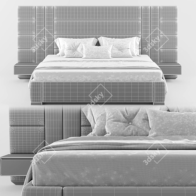 Premium XL Bed Set with Walnut Details 3D model image 5