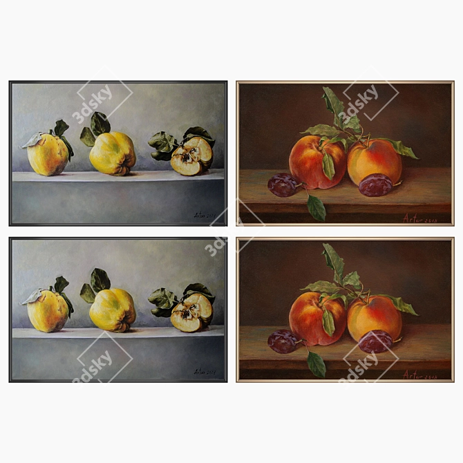 Modern Wall Art Set with 2 Paintings 3D model image 2