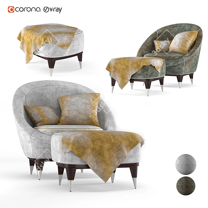 Elegante Nubuck Modern Armchair 3D model image 1