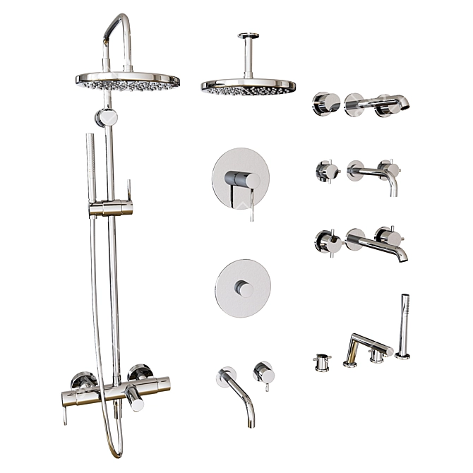 3-Piece Bathroom Faucet Set - Black Metal, Chrome, Brass 3D model image 3