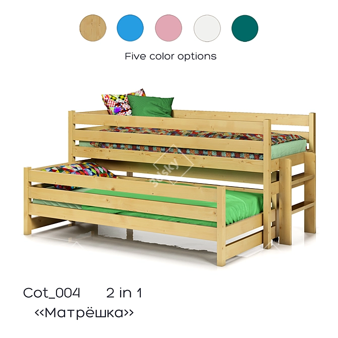 Matryoshka Pine Cot with 4 Color Options 3D model image 1