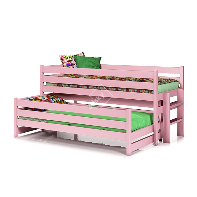 Matryoshka Pine Cot with 4 Color Options 3D model image 3