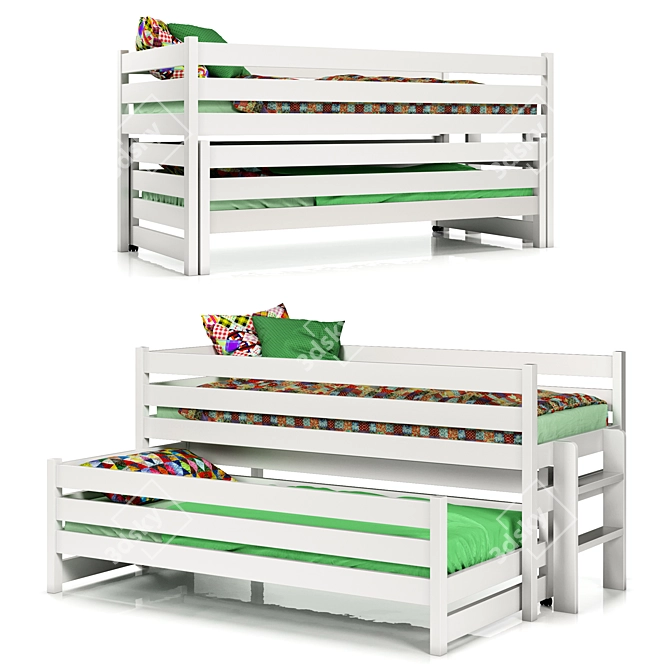 Matryoshka Pine Cot with 4 Color Options 3D model image 4