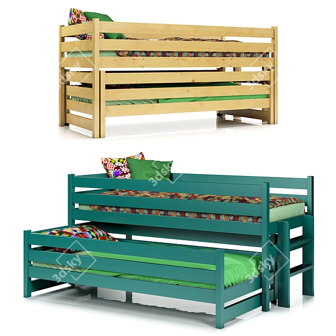 Matryoshka Pine Cot with 4 Color Options 3D model image 5