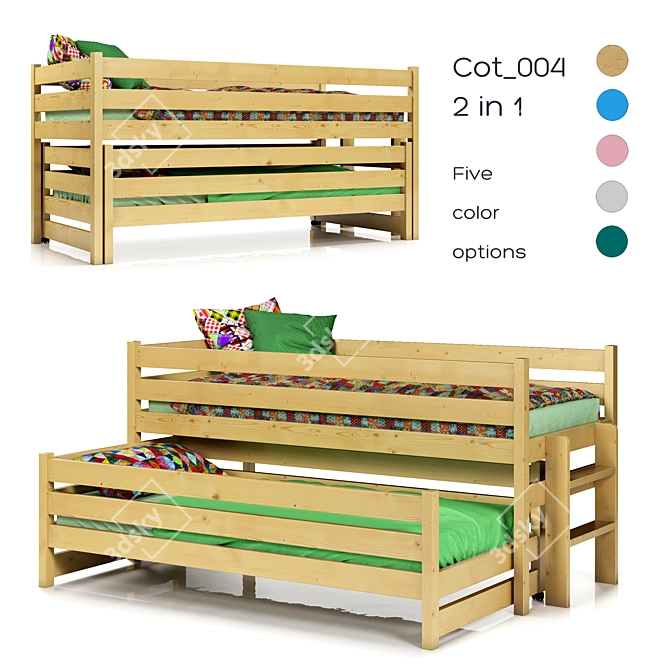 Matryoshka Pine Cot with 4 Color Options 3D model image 7