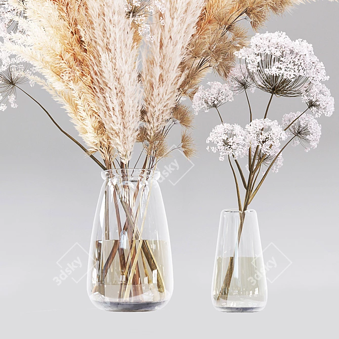 Elegant Dry Flower Arrangement 3D model image 2