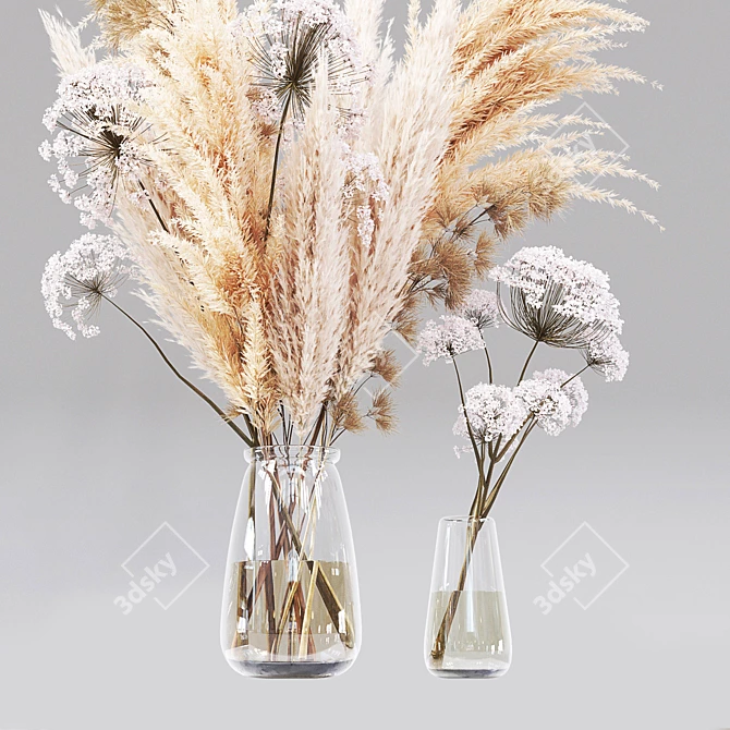 Elegant Dry Flower Arrangement 3D model image 3