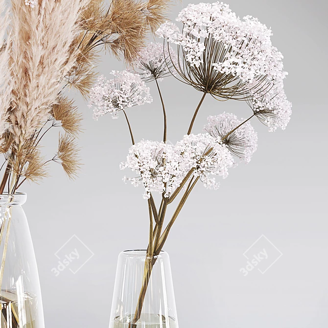 Elegant Dry Flower Arrangement 3D model image 4