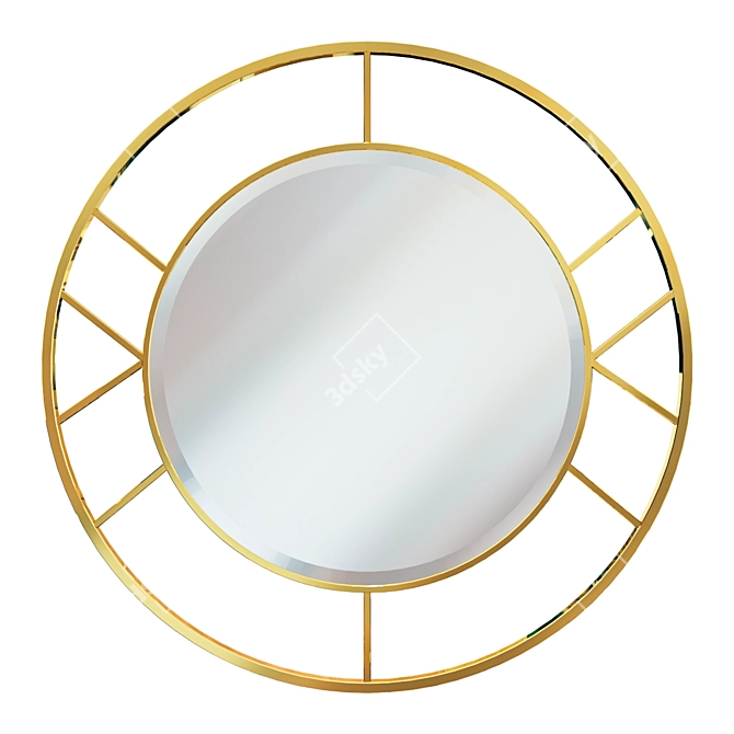 Gilded Round Mirror in Steel Frame 3D model image 1