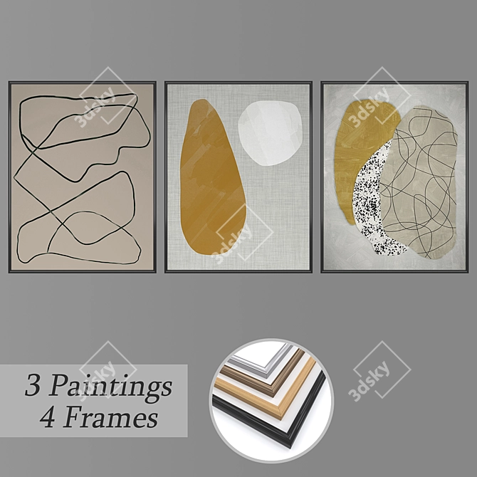 Modern Wall Art Set with Multiple Frames 3D model image 1