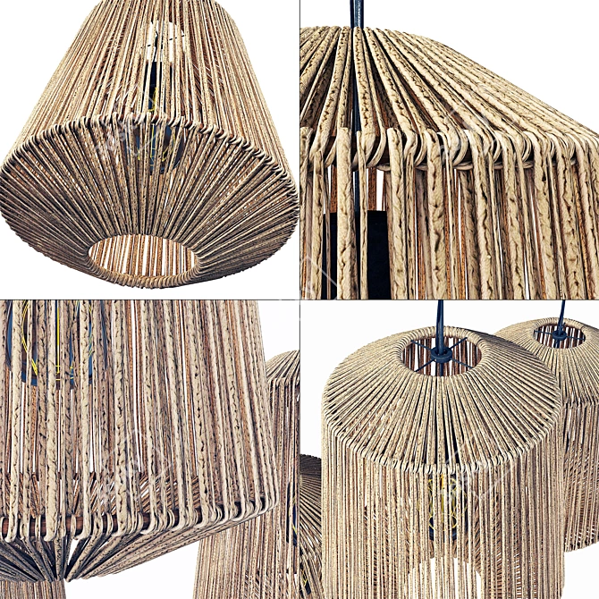 Rattan Barrel Lamp: Rustic Wood Rotang Wicker 3D model image 3