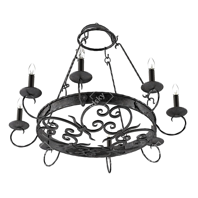 Spanish Style Wrought Iron Chandelier 3D model image 2