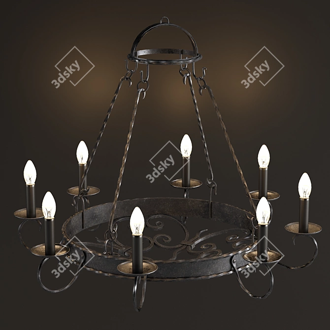 Spanish Style Wrought Iron Chandelier 3D model image 3