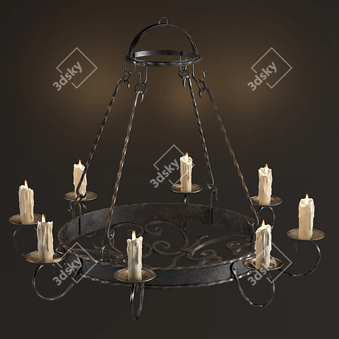 Spanish Style Wrought Iron Chandelier 3D model image 4