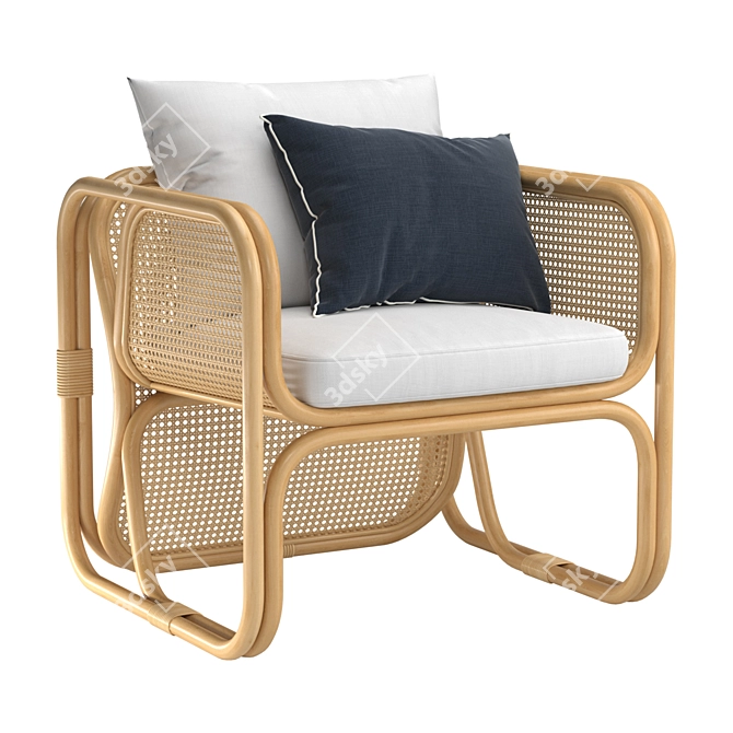 Boho Chic Rattan Armchair 3D model image 1