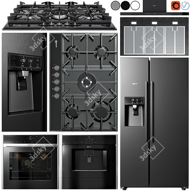 Neff Appliance Collection: Gas Cooktop, Refrigerator, Coffee Machine, Oven, Hood 3D model image 11