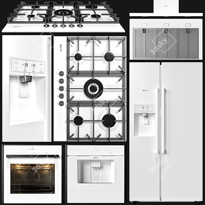 Neff Appliance Collection: Gas Cooktop, Refrigerator, Coffee Machine, Oven, Hood 3D model image 8