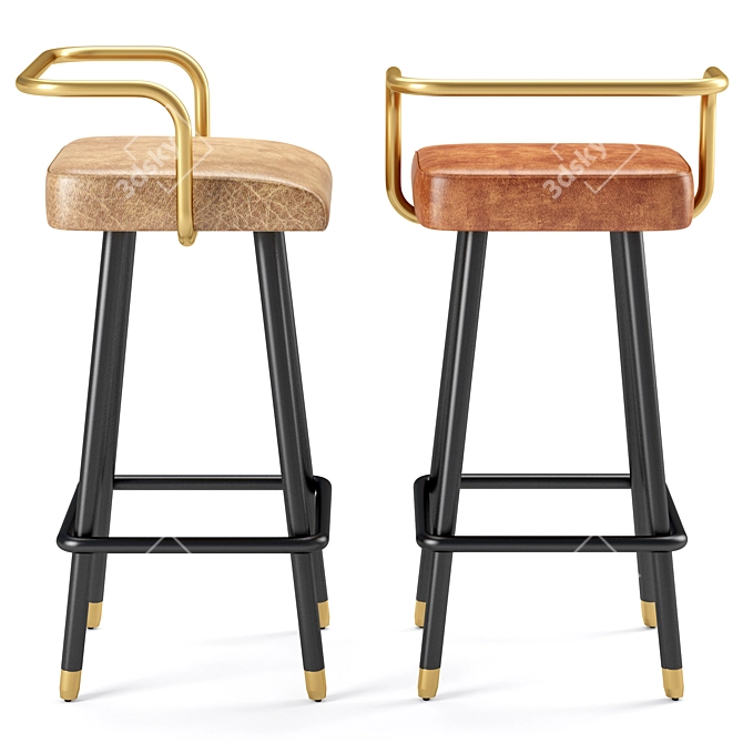 Modern Armrest-B Barstool: Stylish and Comfortable 3D model image 3