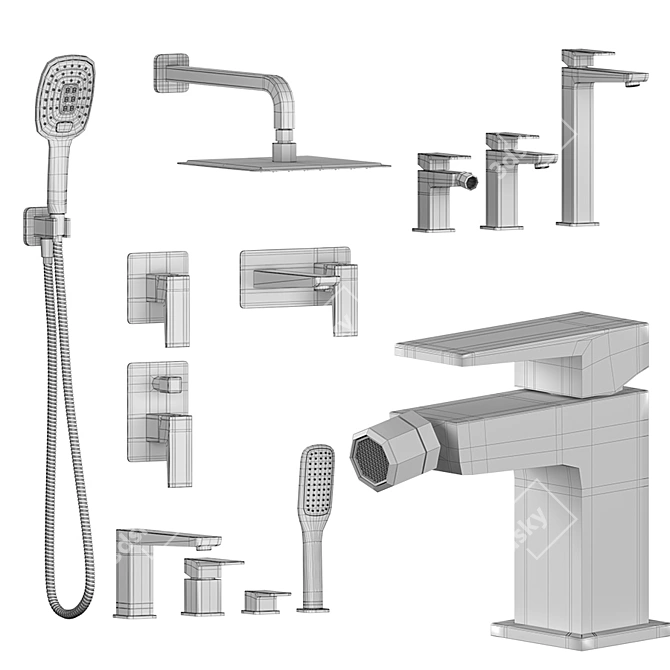 Parma Chrome Bathroom Set 3D model image 2