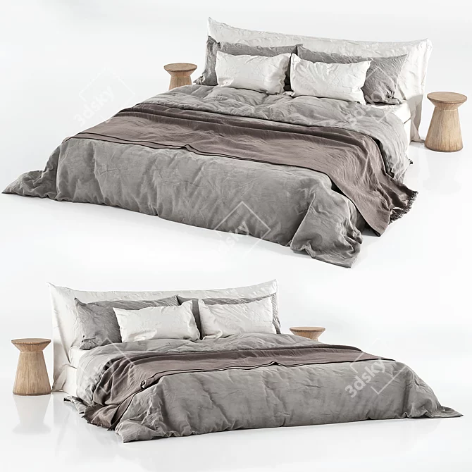 Luxury Linen Bedding Set - Enhanced Comfort 3D model image 3