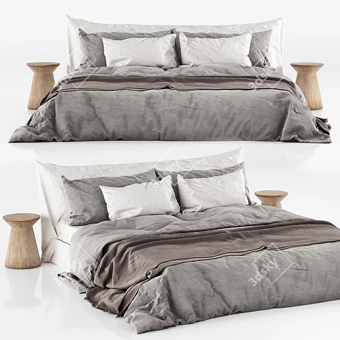 Luxury Linen Bedding Set - Enhanced Comfort 3D model image 5