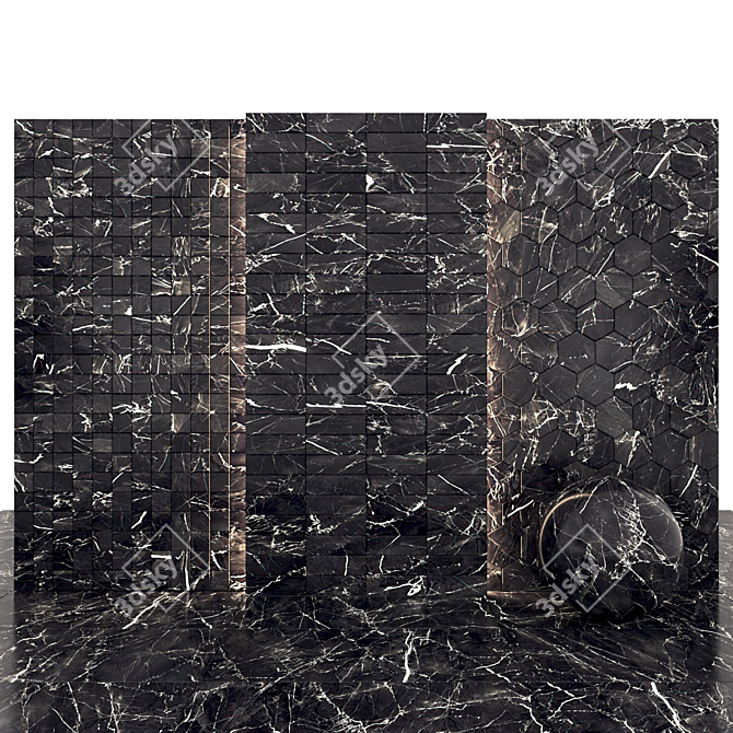 Sleek Gray Black Marble Tiles 3D model image 3