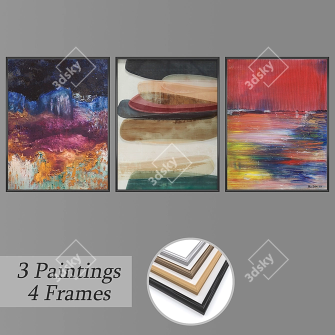 Elegant Wall Paintings Set 3D model image 1