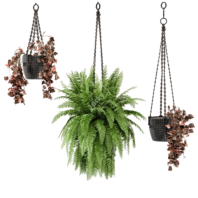 Rustic Concrete Pot with Macrame for Indoor Plants 3D model image 1