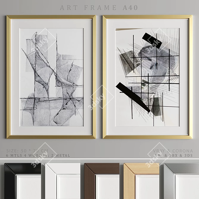 Modern Art Frame A40: 4 Woods & 2 Metals 3D model image 1