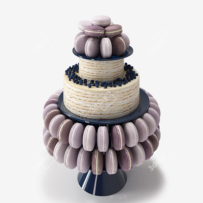 Delicious Macaroon Cake with Blueberry 3D model image 3