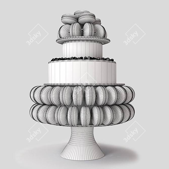 Delicious Macaroon Cake with Blueberry 3D model image 4