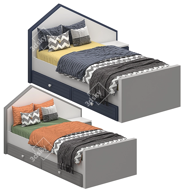 Dual Color Archive Bed - 90 x 200 cm 3D model image 2